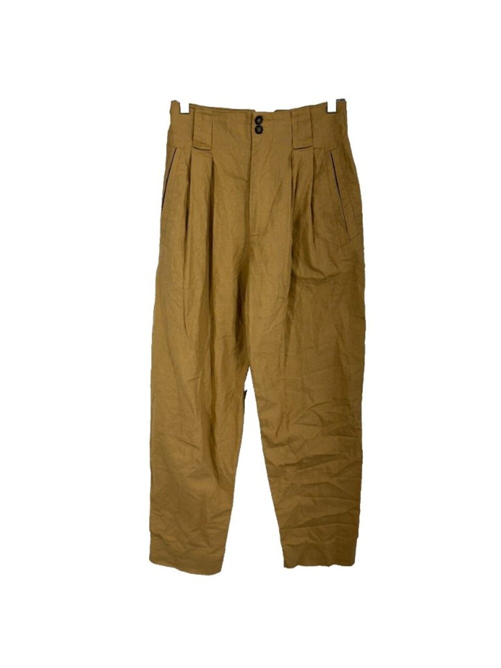NA NIN Women S Townes Linen Cotton Trouser Pant Tan High Waisted Tapered Pleated
